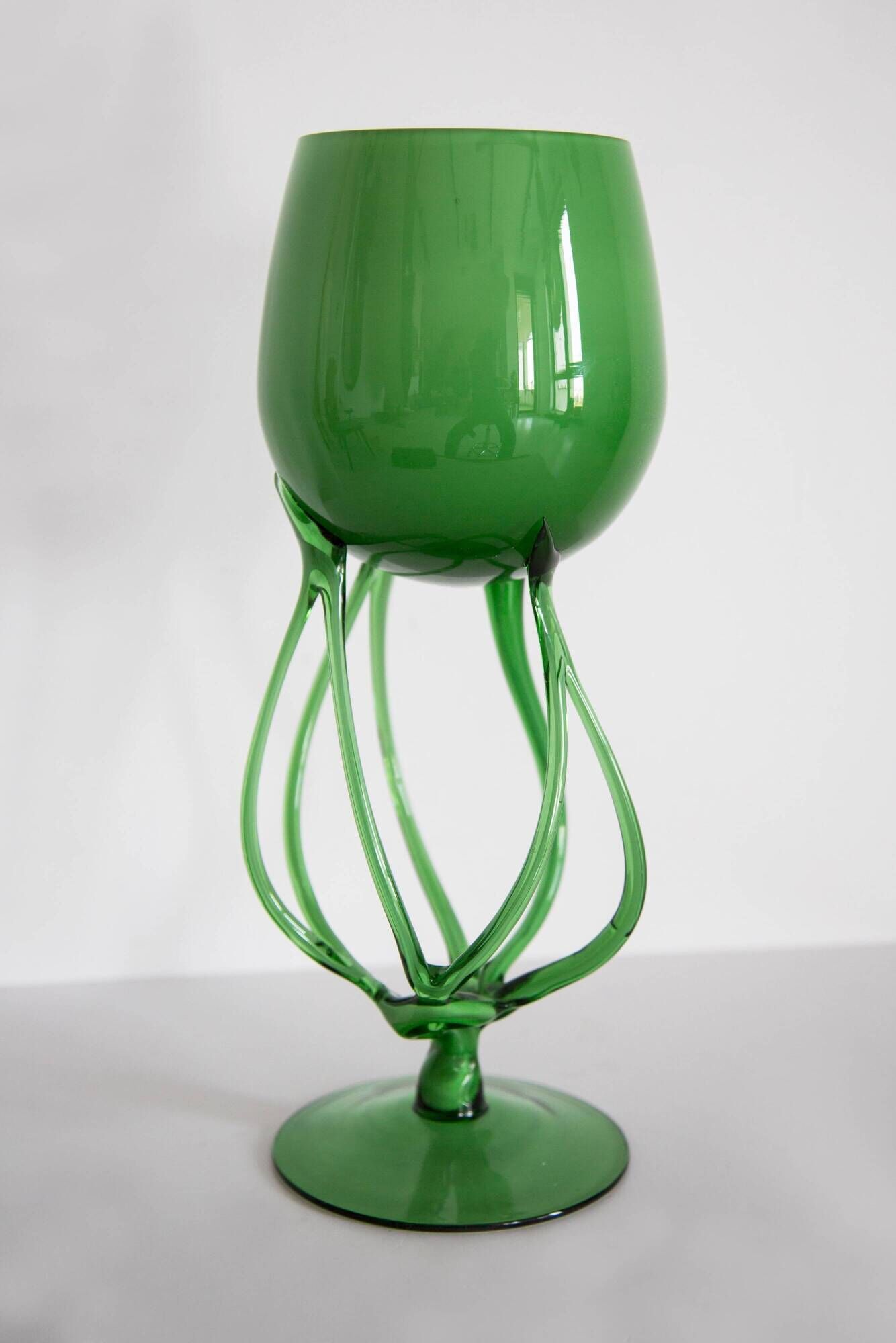Vintage artistic green vase from the mid-century, Poland, Europe, 1970s.