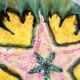Multicolored earthenware dish signed Yvon Roy