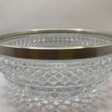 Chiseled glass (crystal?) salad bowl with silver metal edge