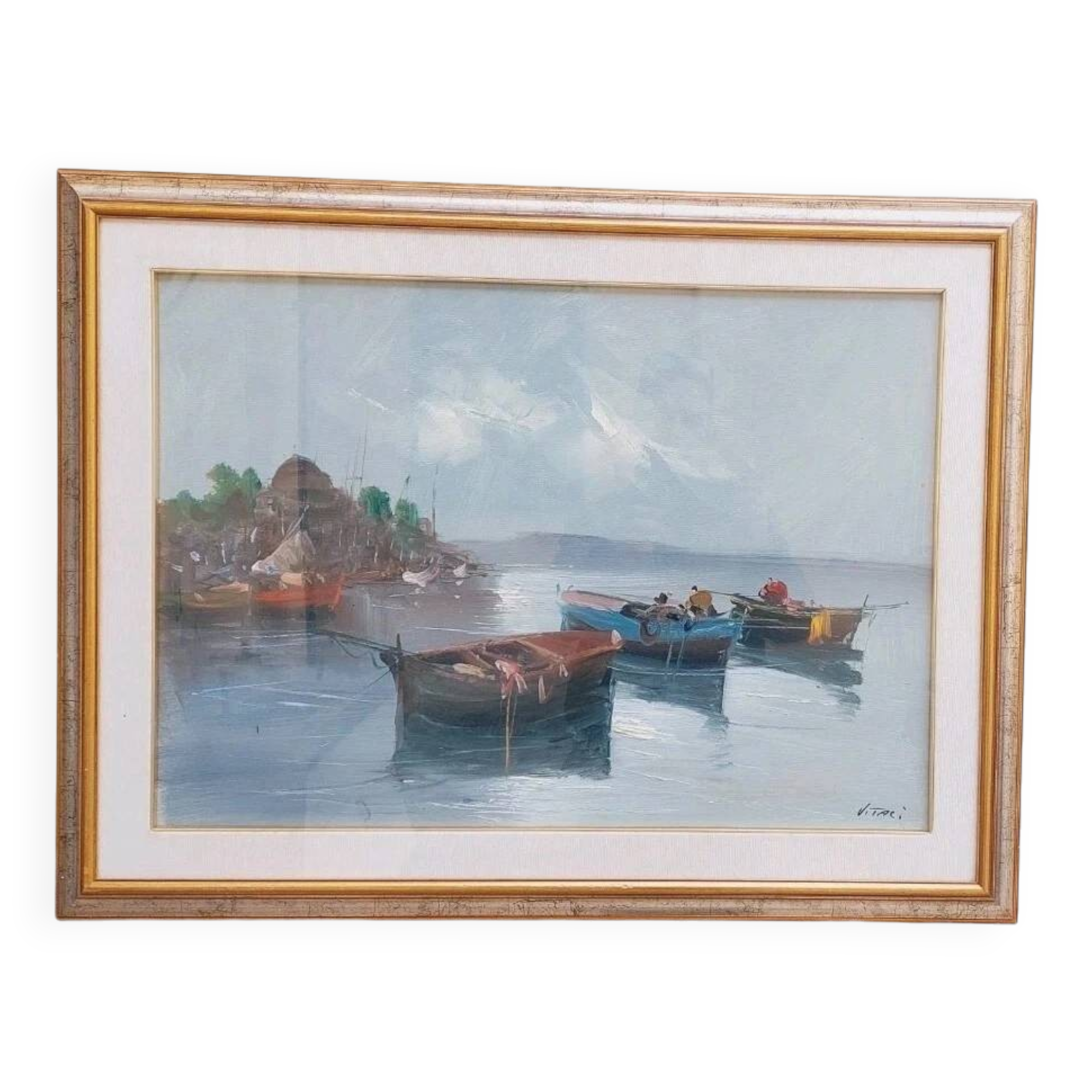 Oil painting on canvas Marine 50x70 Years 60/70 Renato Vitali
