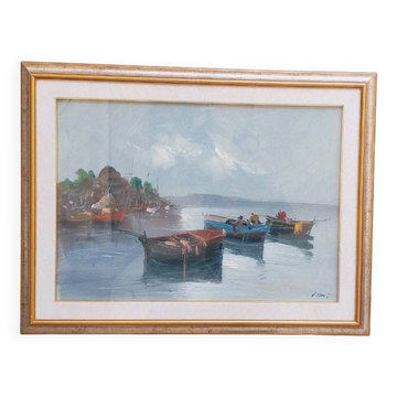 Oil painting on canvas Marine 50x70 Years 60/70 Renato Vitali