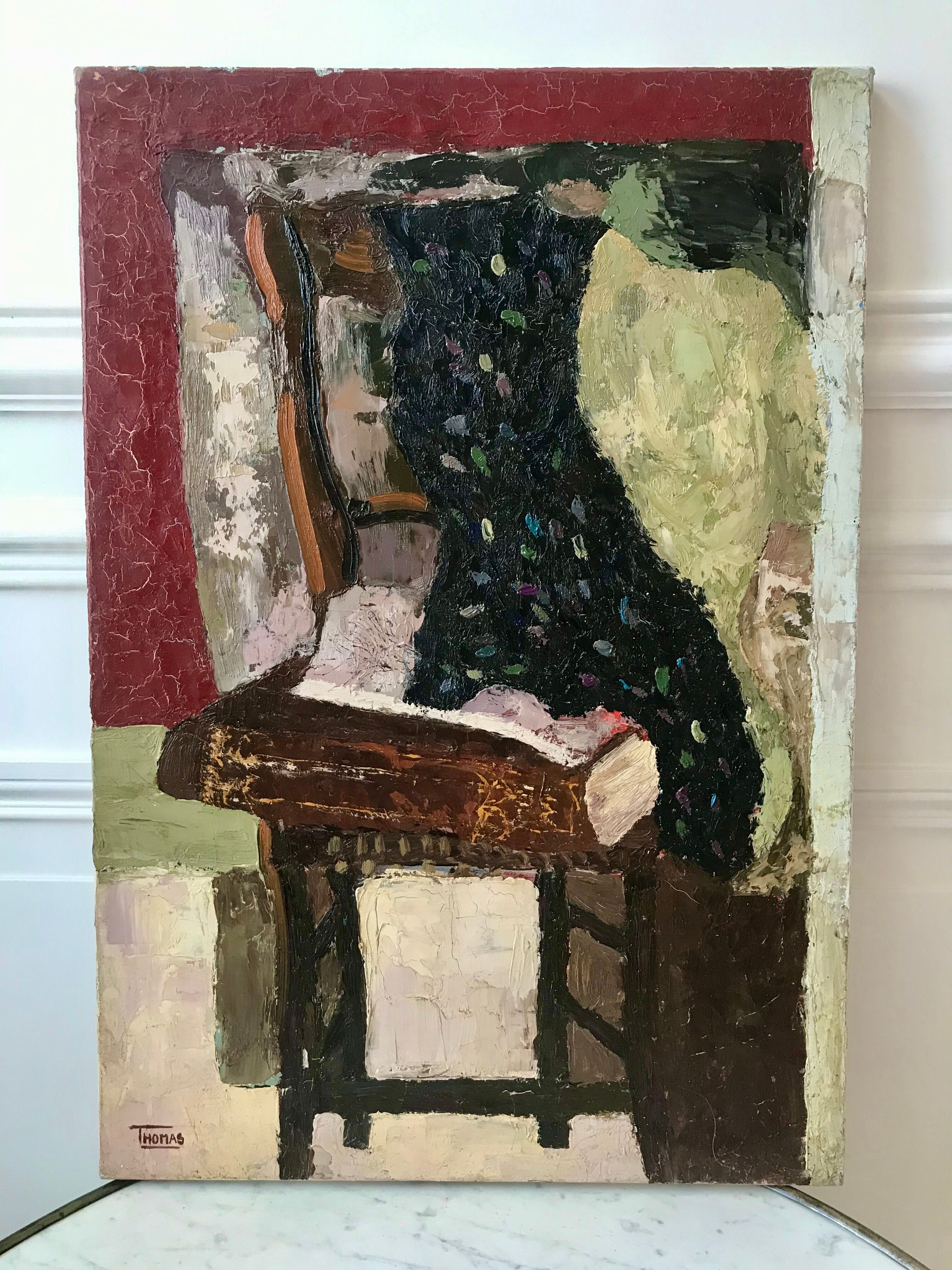 Oil painting on canvas Still life chair signed 50s