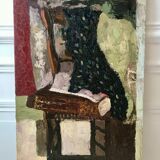 Oil painting on canvas Still life chair signed 50s