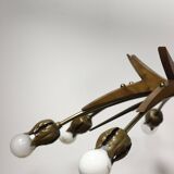 Sputnik chandelier 8 lights copper, teak & brass, Italy 1960s