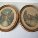 Old pair of lithographs house at the edge of the water signed wooden medallion frame