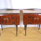 Pair of bedside tables, rosewood and burl walnut, Italy 1950