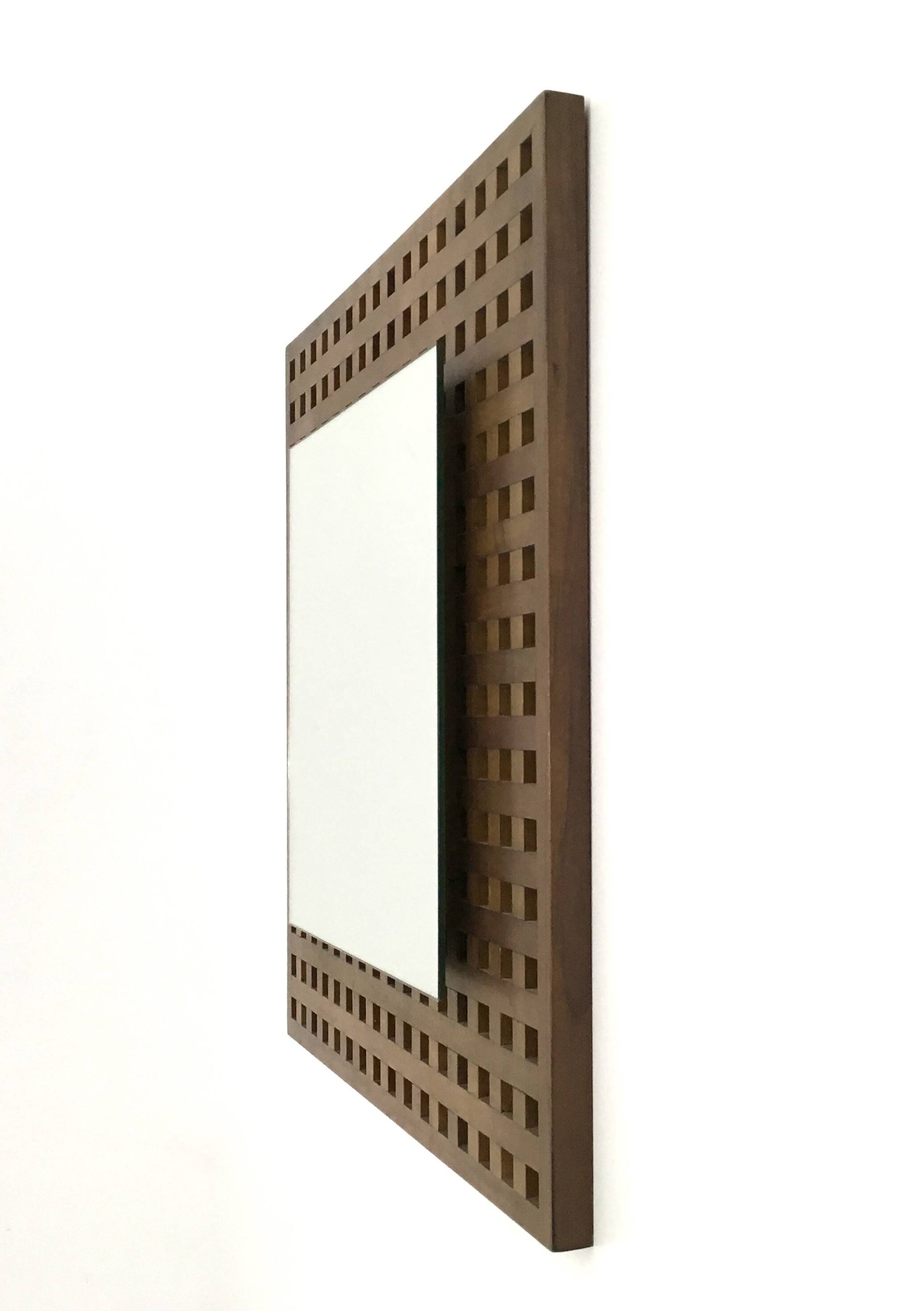 Pair of Square Walnut Mirrors Produced by Sant'Ambrogio e Deberti, Italy