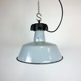Industrial Grey Enamel Factory Lamp with Cast Iron Top, 1960s