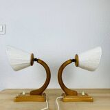 Pair of art deco lamps in curved wood and wool