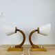 Pair of Art Deco lamps with curved wood and wool.