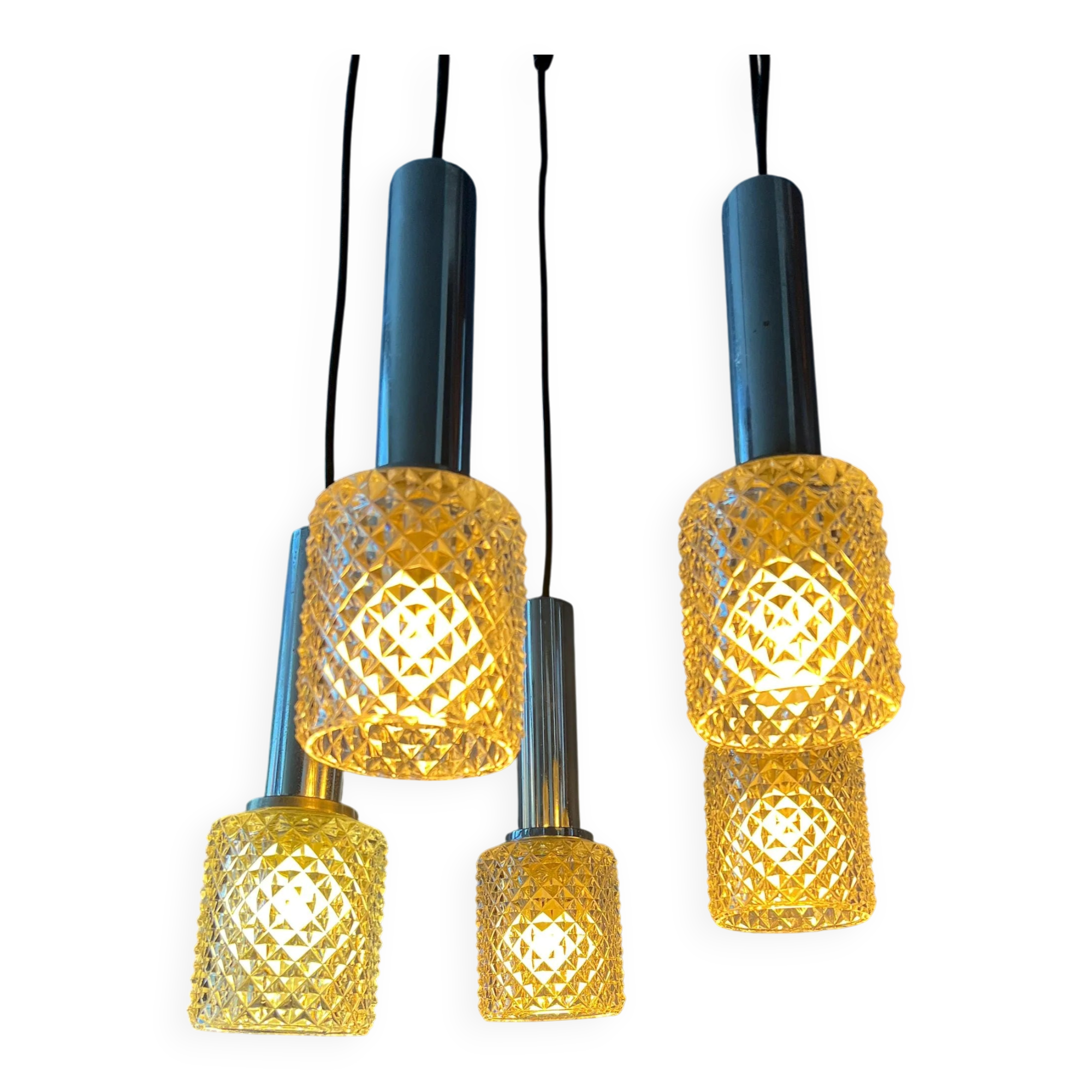 Suspension cascade Mid-Century en verre cristal