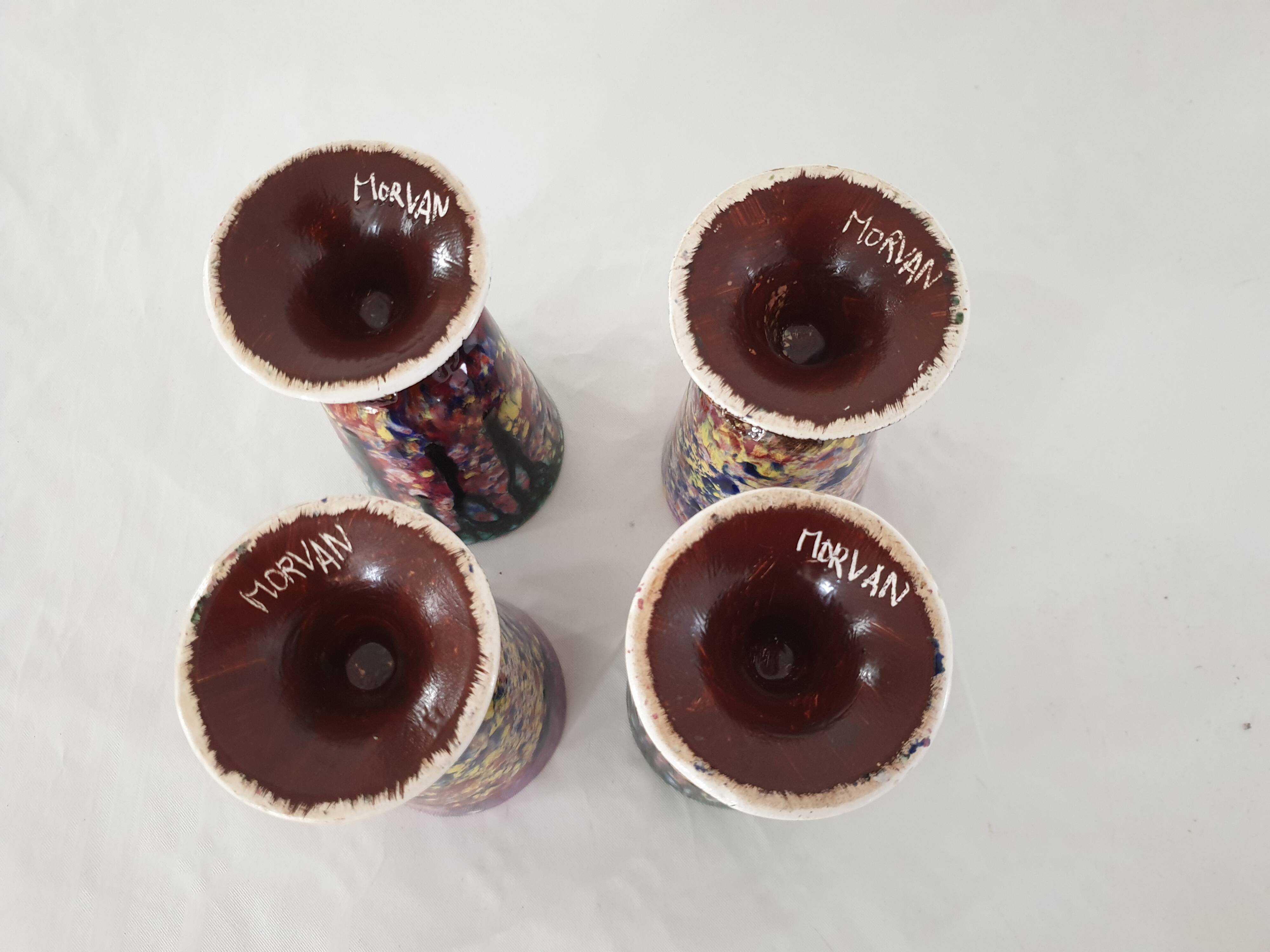 Set of 4 mazagrans (glass cups) signed Morvan Gaston Gaubier 60s
