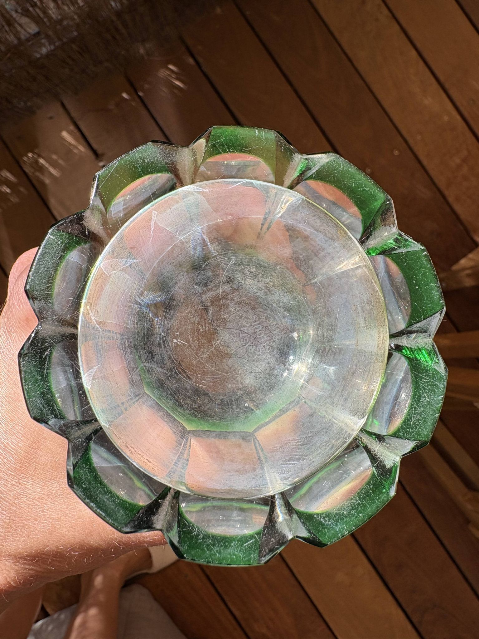 Flared crystal vase in green Saint-Louis France