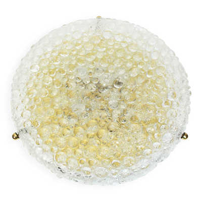 Grand plafonnier en verre givré rond par Hillebrand, Allemagne, années 1970