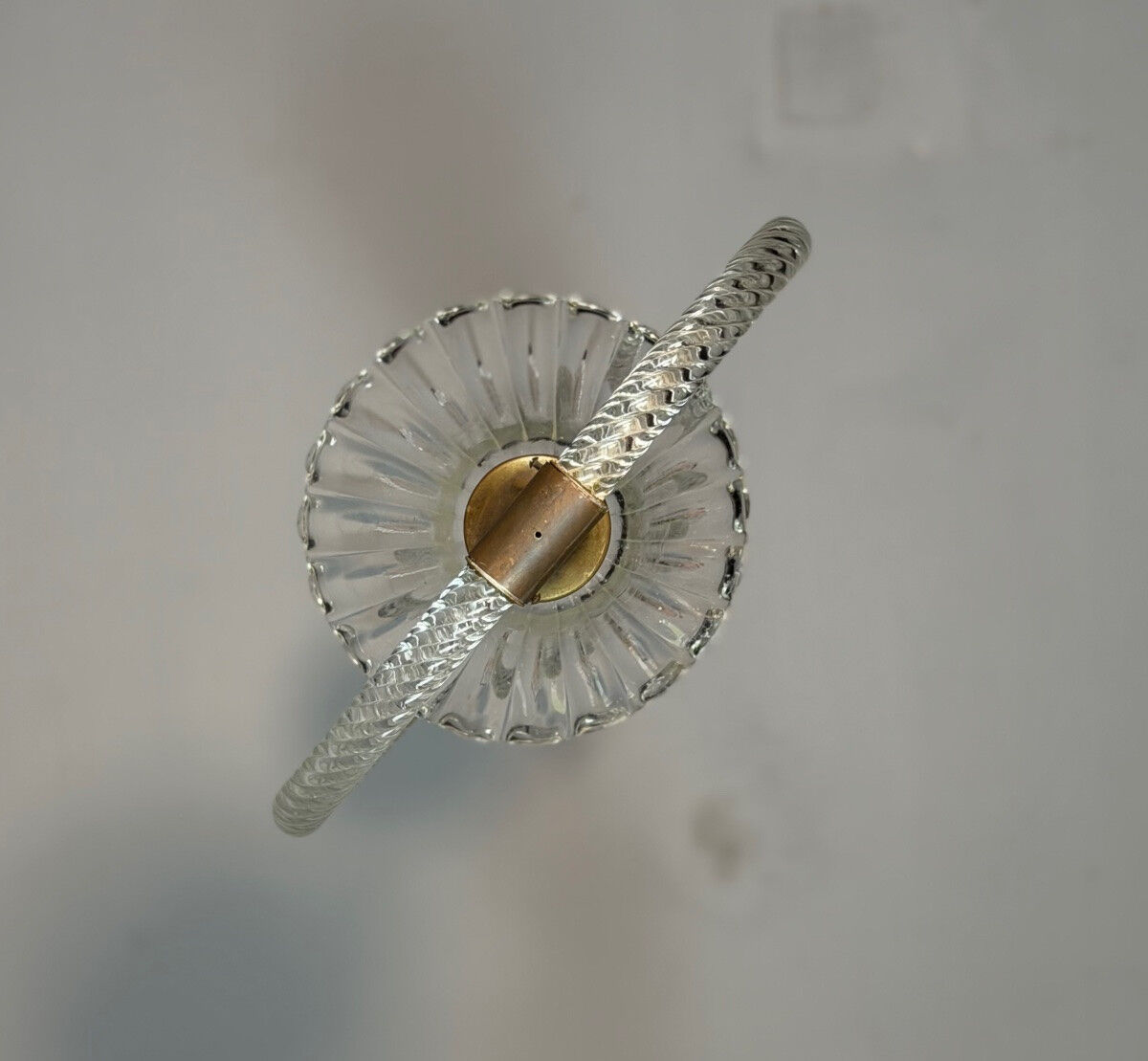 Venetian chandelier in colourless Murano glass and brass, circa 1950.