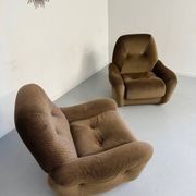 Lot of 2 cosy fabric armchairs, French design, vintage 1970s.