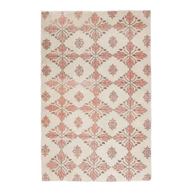 1970s Turkish Oushak Handmade Wool Cotton Beige Area Rug 134x211