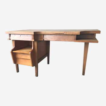 Important double-sided desk in solid oak, circa 1950.