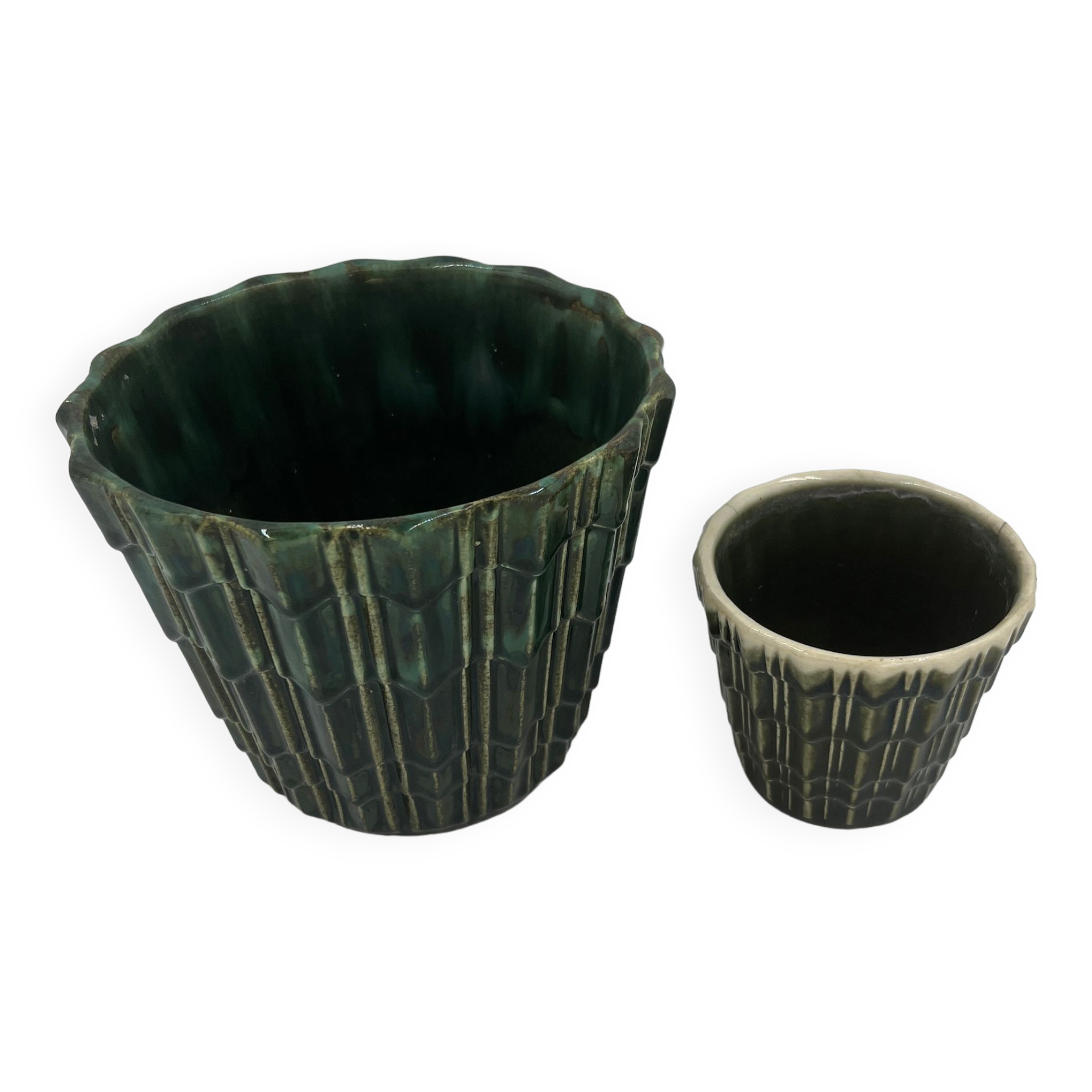 Duo de cache-pots art déco faïencerie de Thulin
