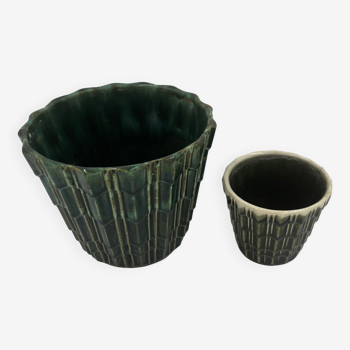 Duo of art deco pot cache-pots earthenware Thulin
