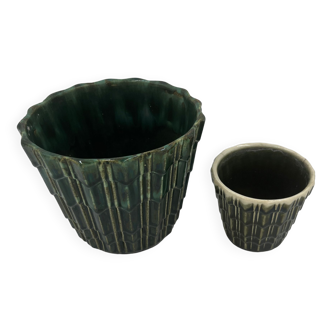 Duo of art deco pot cache-pots earthenware Thulin