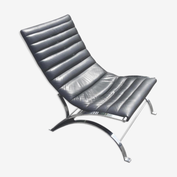 Fauteuil lounge en cuir et chrome, 1970