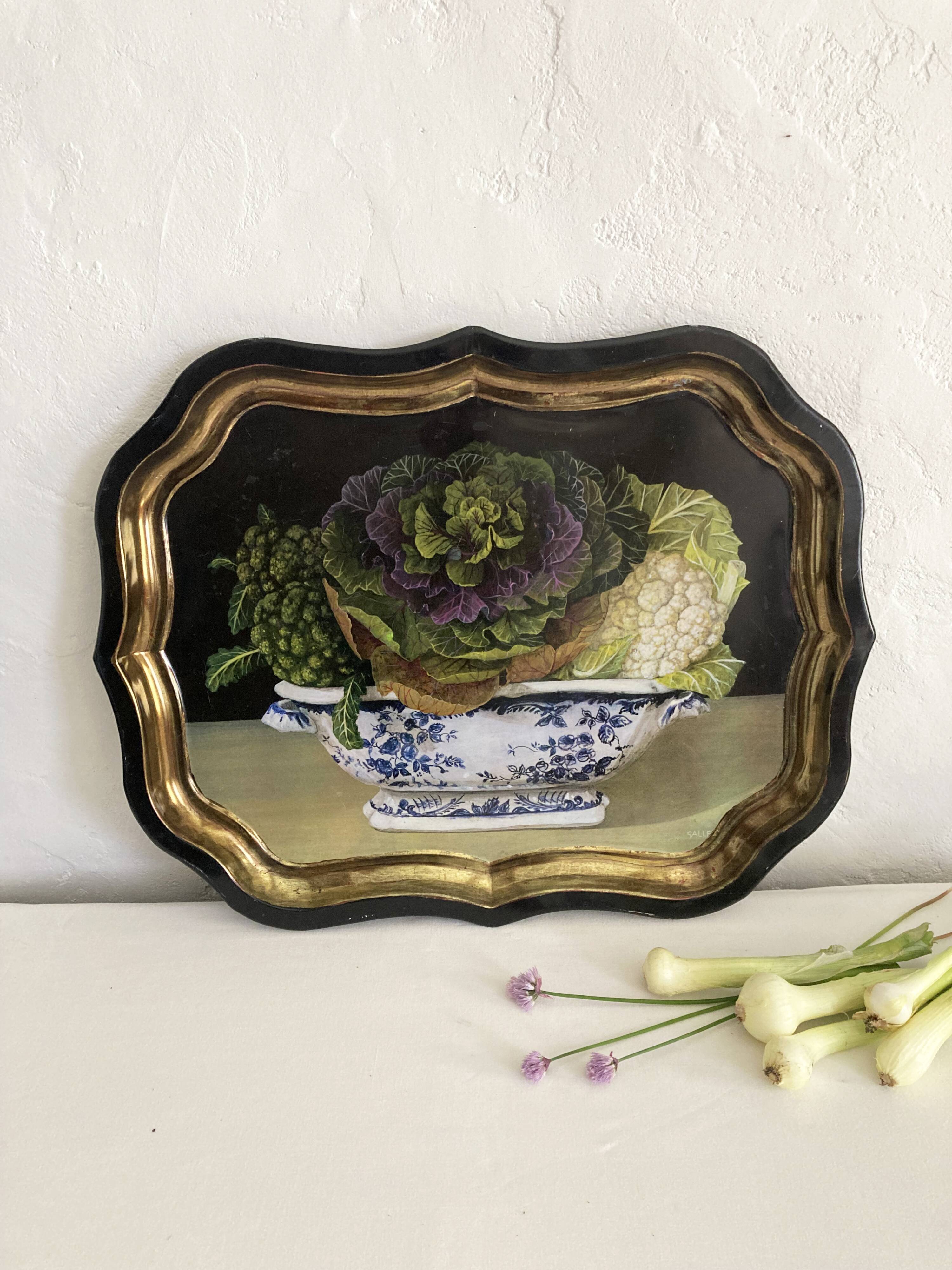 Large metal tray with cabbage pattern