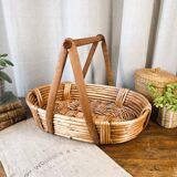 Wicker, bamboo and wood basket