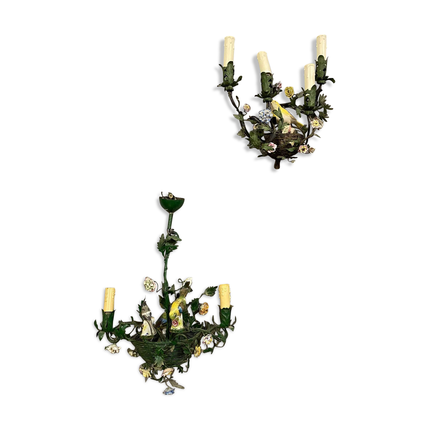 Chandelier and its wall lamp in braided iron and slurry art deco era