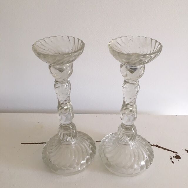 Pair of glass candlesticks