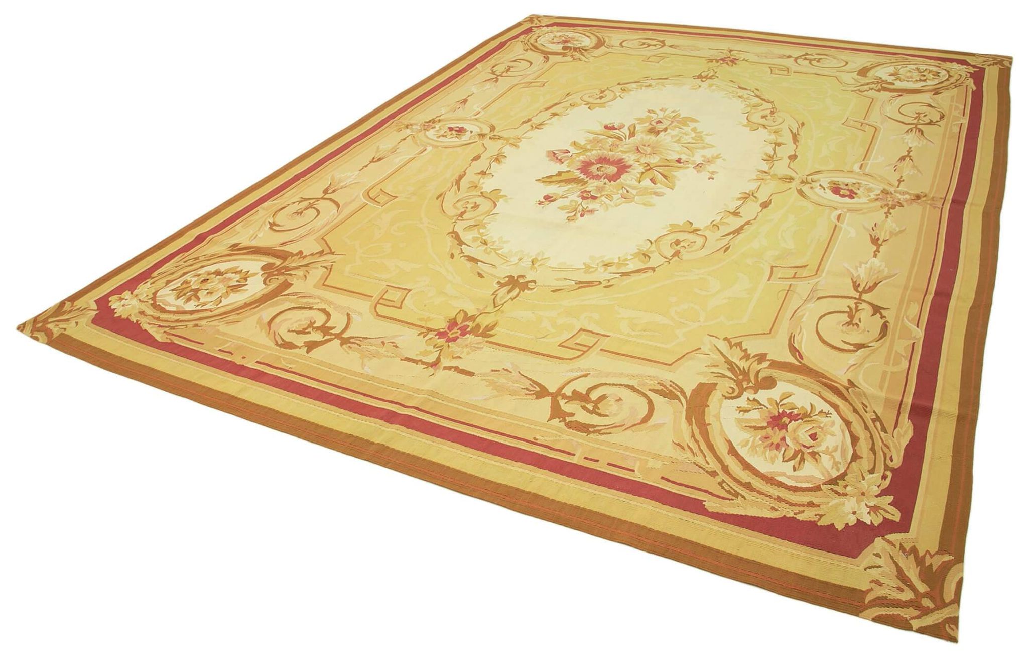 Handmade European Vintage Aubusson Kilim 261 cm x 365 cm