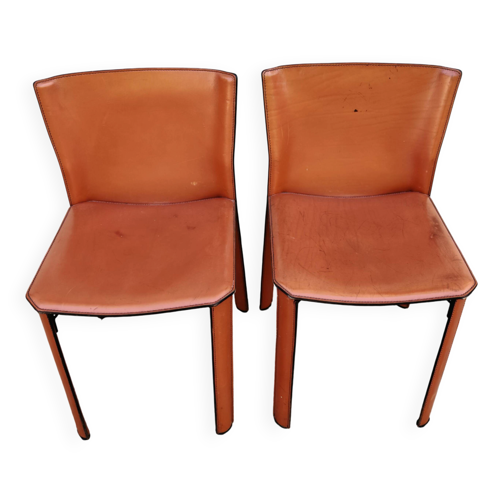 Postmodern pair of leather chairs by Giancarlo Vegni for Fasem 1984