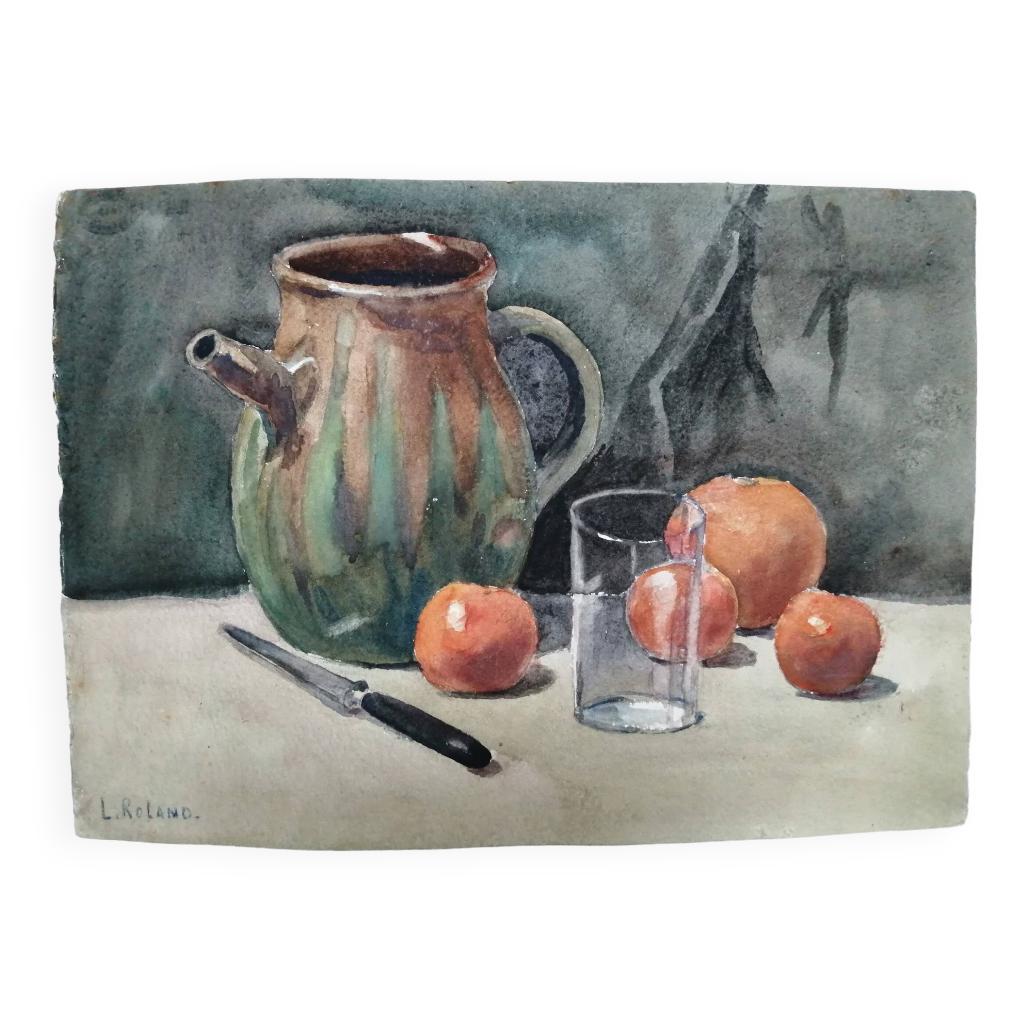 Nature Morte  "Poterie " aquarelle signé L.Roland