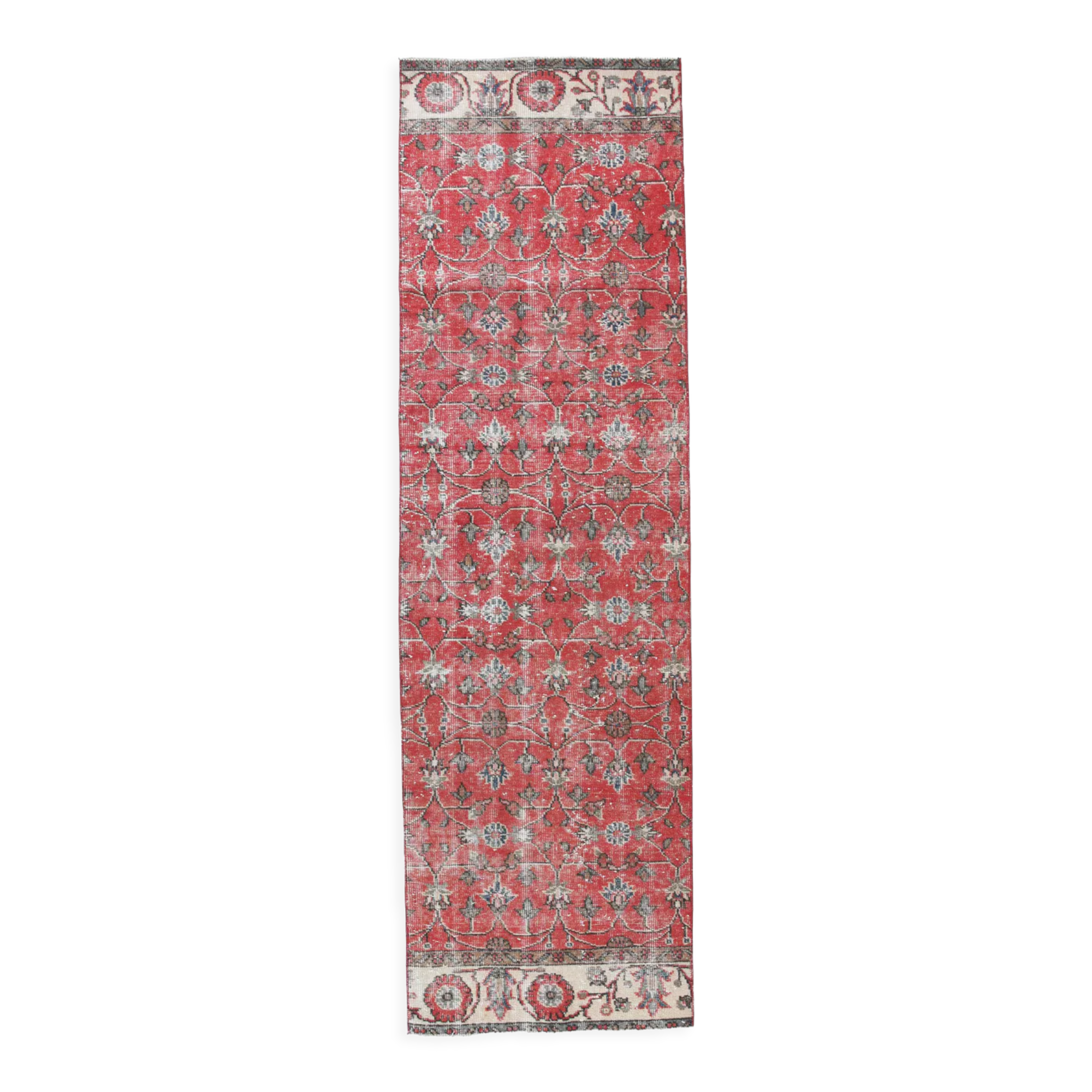 2x8 red floral turkish runner rug.77x261cm