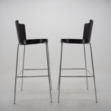 Midcentury chrome and wood bar stools by Ton, Czechoslovakia, 1980s