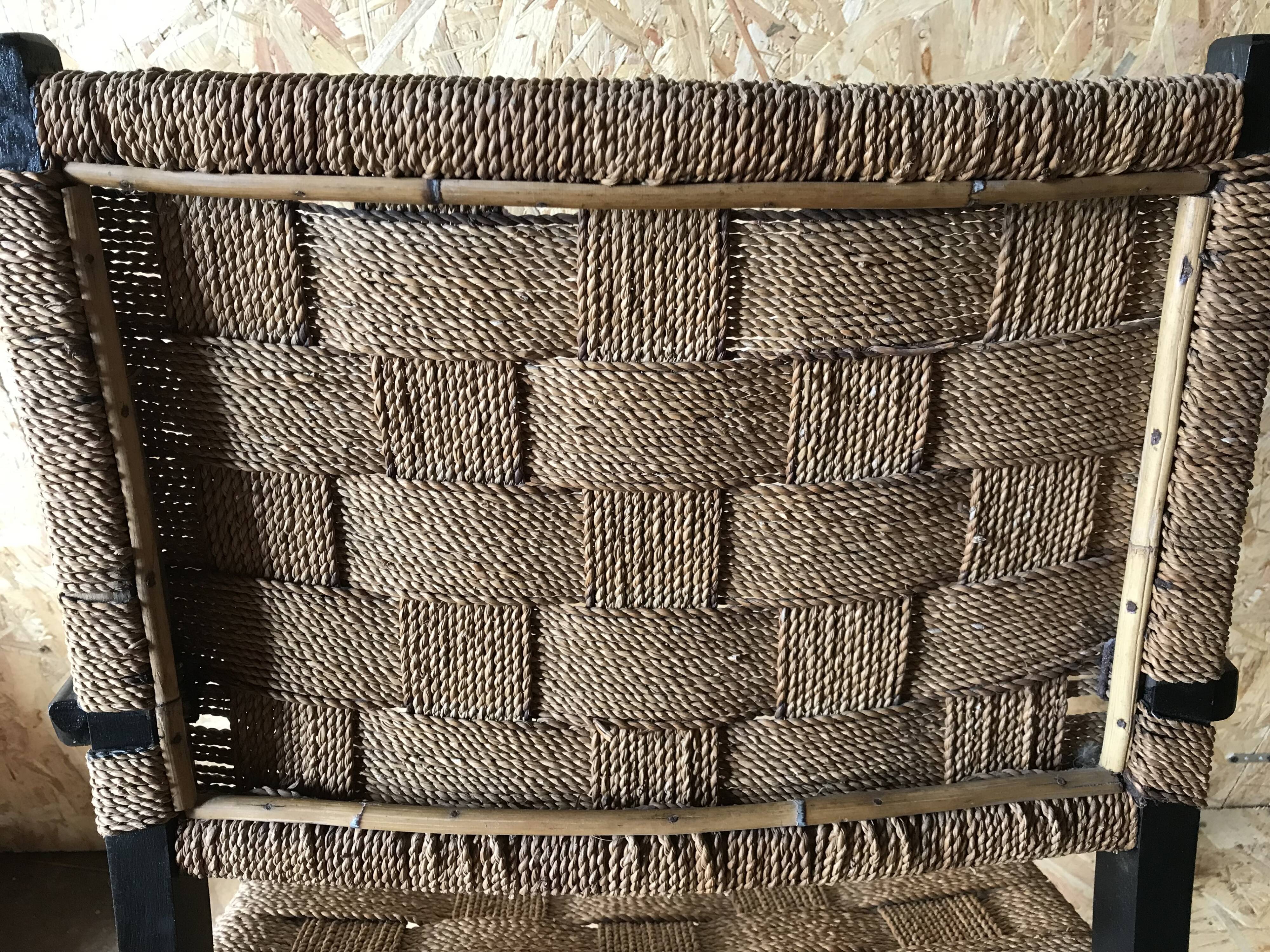 Vintage armchair with woven cord and wooden frame, Axel Larsson, circa 1960.