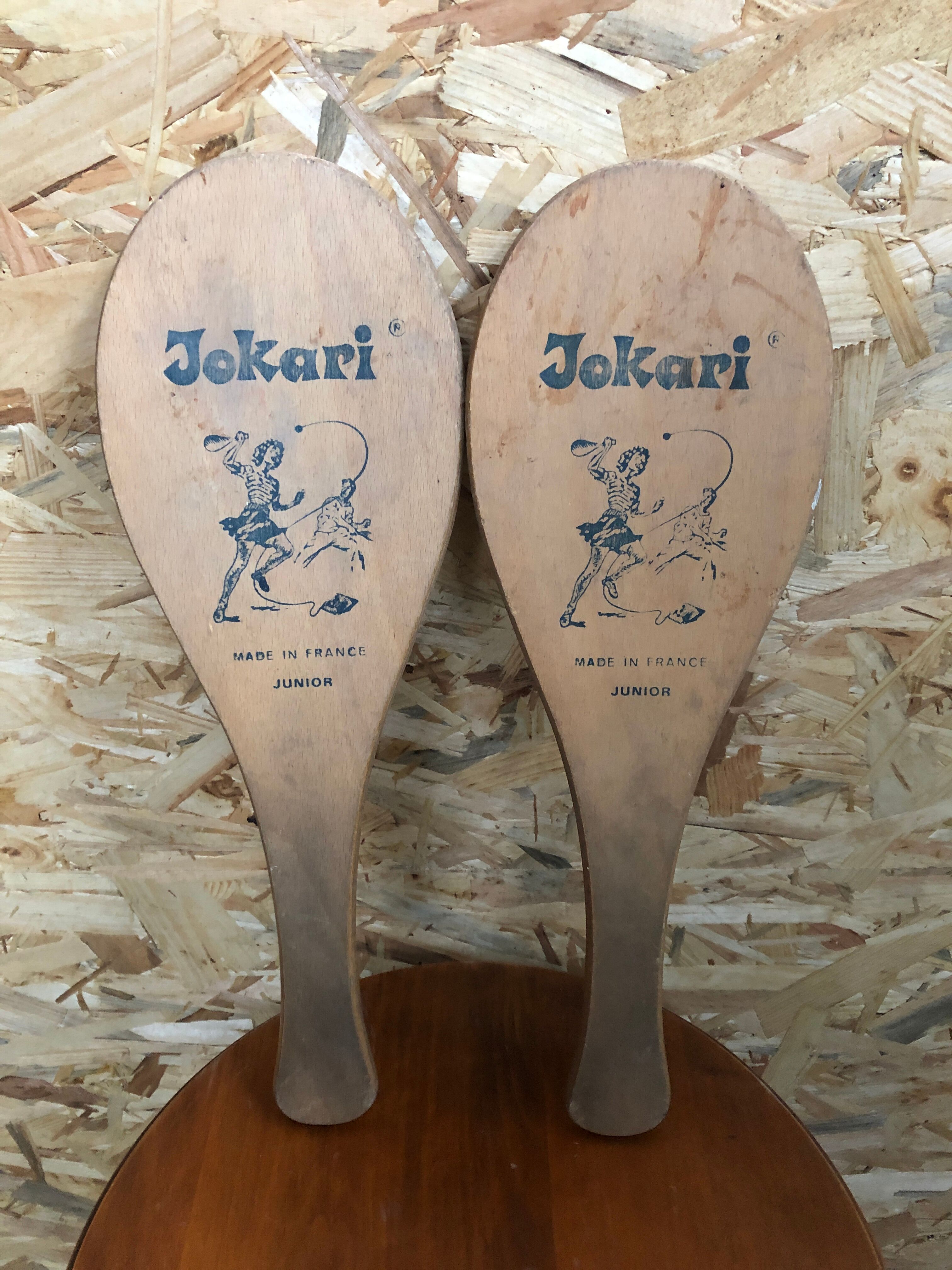 Pair old racket jokari junior wood made in france sport vintage