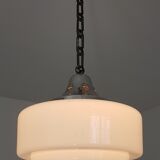 Art deco, metal and opaline hanging lamp