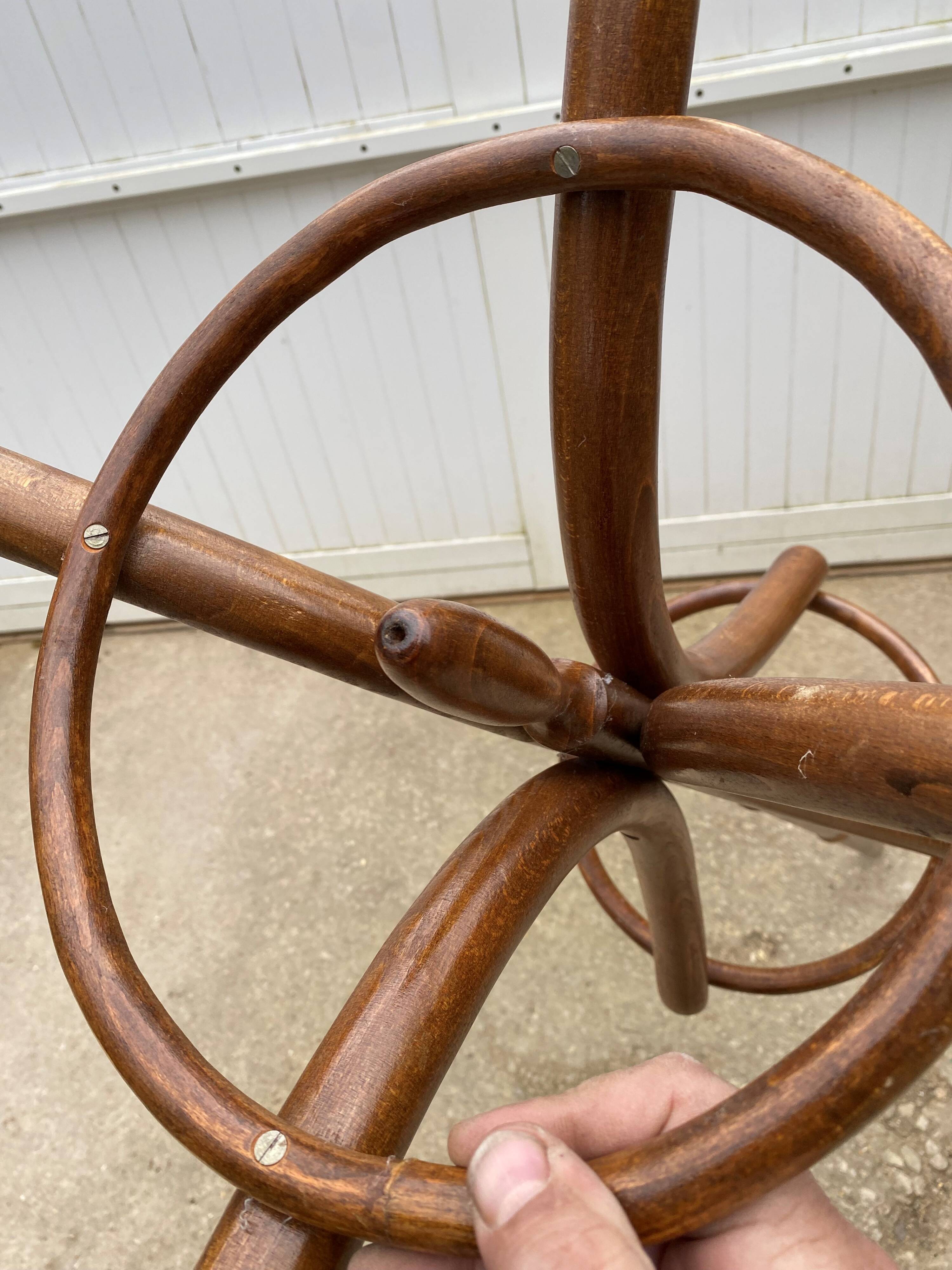 1960s bistro swivel parrot coat rack, curved wood