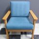 Blue fabric easy chair  in blonde wood frame 1960s