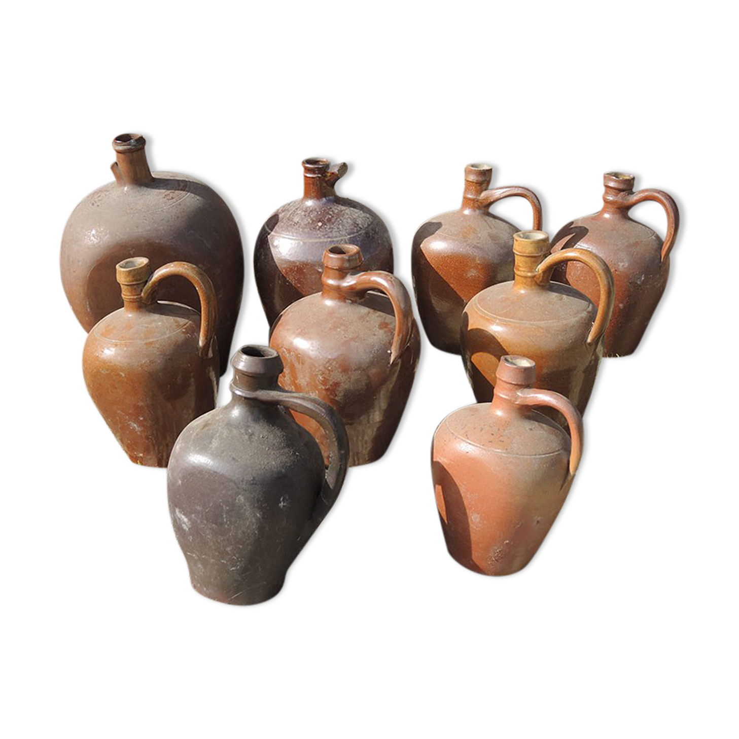 Set of 9 Old Sandstone Amphora Jars