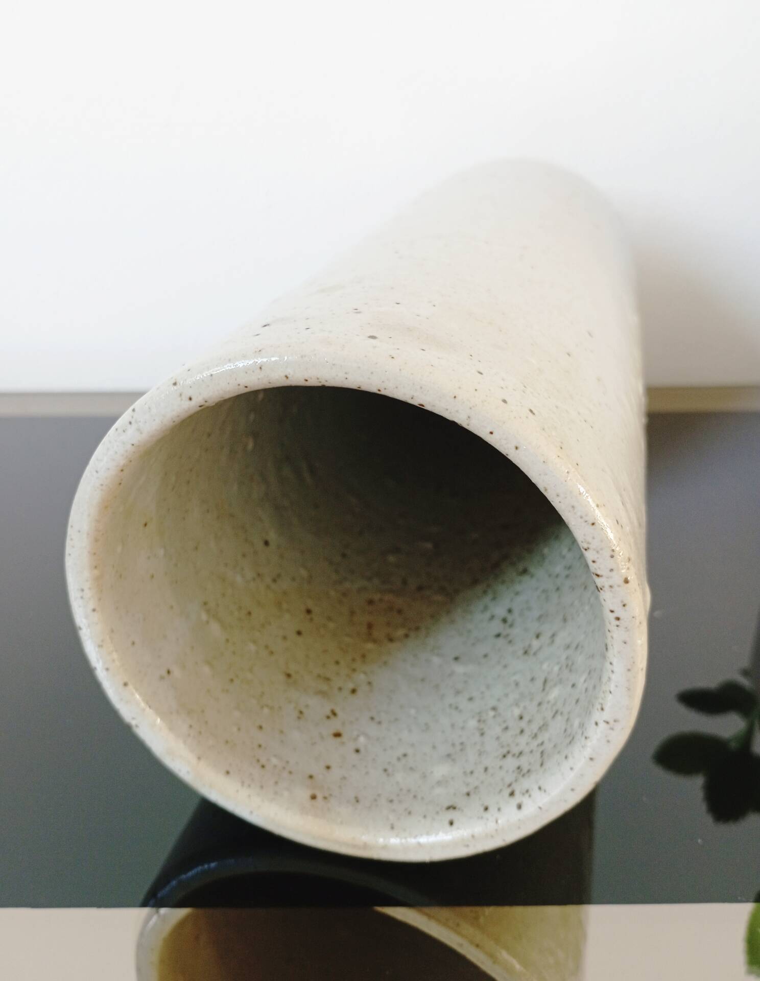 Vintage glazed stoneware cylinder vase - 1970