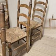 Set of 6 vintage wooden ladder-back dining chairs with woven seats