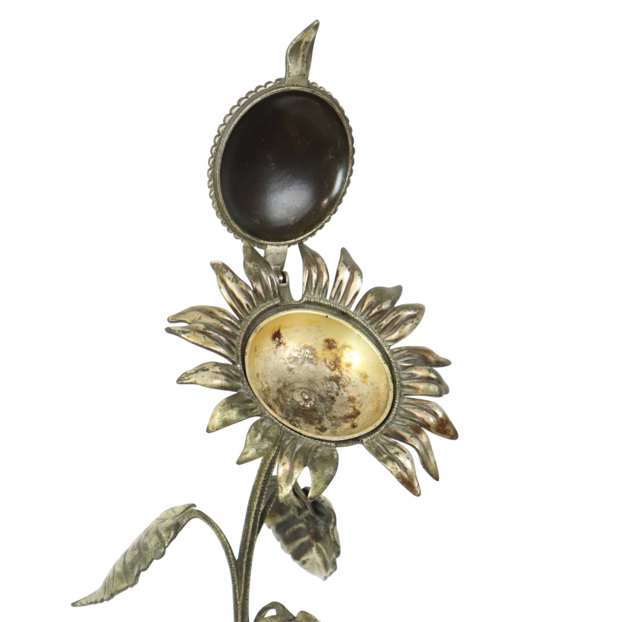 Grand cendrier tournesol en bronze argenté S. Agudo 62 cm