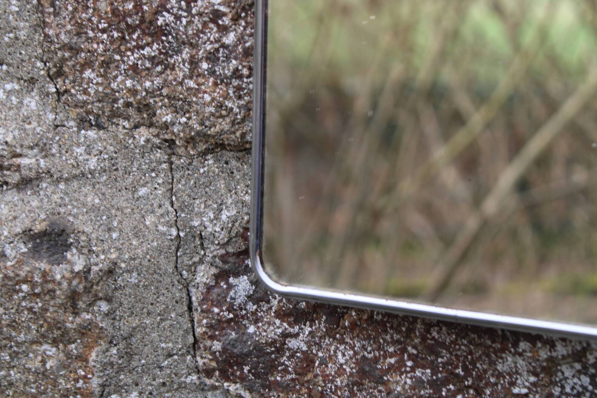 Small vintage barber mirror – metal frame – antique mirror