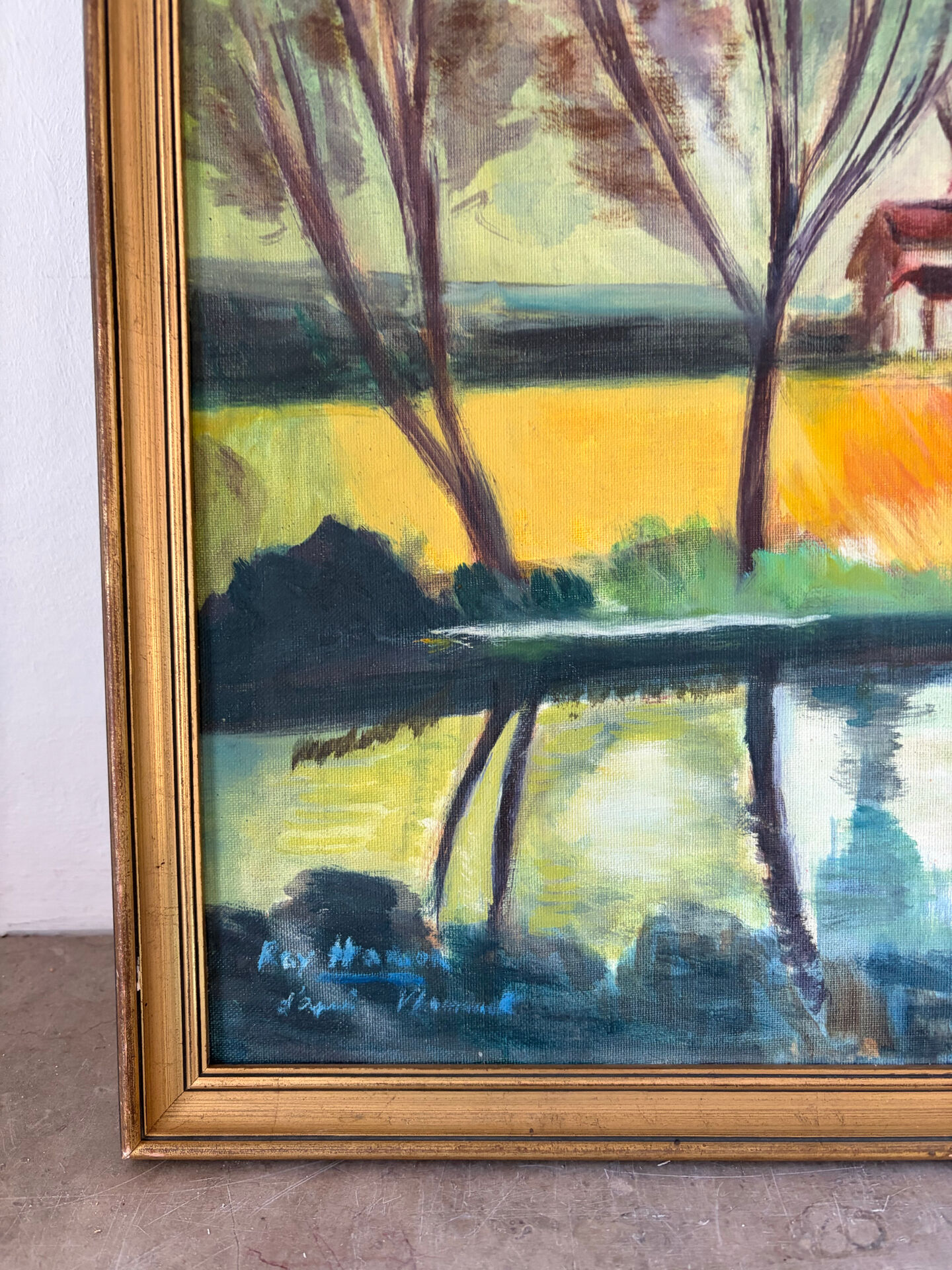 House by the water, oil on canvas signed