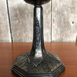 Old centerpiece cut art deco glass + foot silver metal vintage #a285
