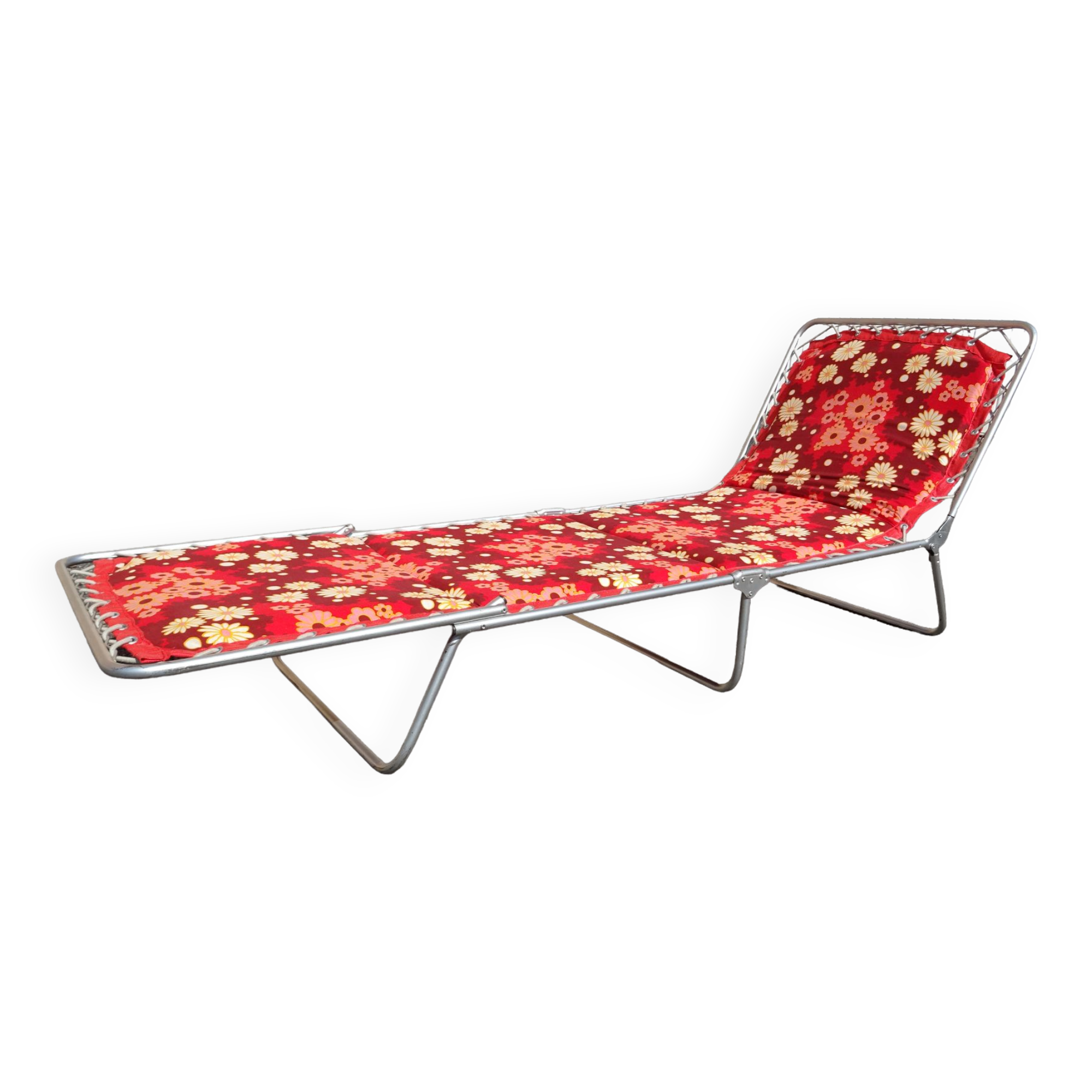 Folding sunbed lounger vintage flower camp bed