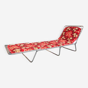 Chaise longue transat pliant lit de camp à fleurs vintage