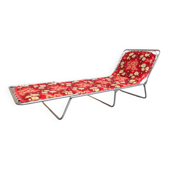 Chaise longue transat pliant lit de camp à fleurs vintage